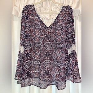 Lucky Brand Bell Sleeved Bohemian Print Peasant Top medium